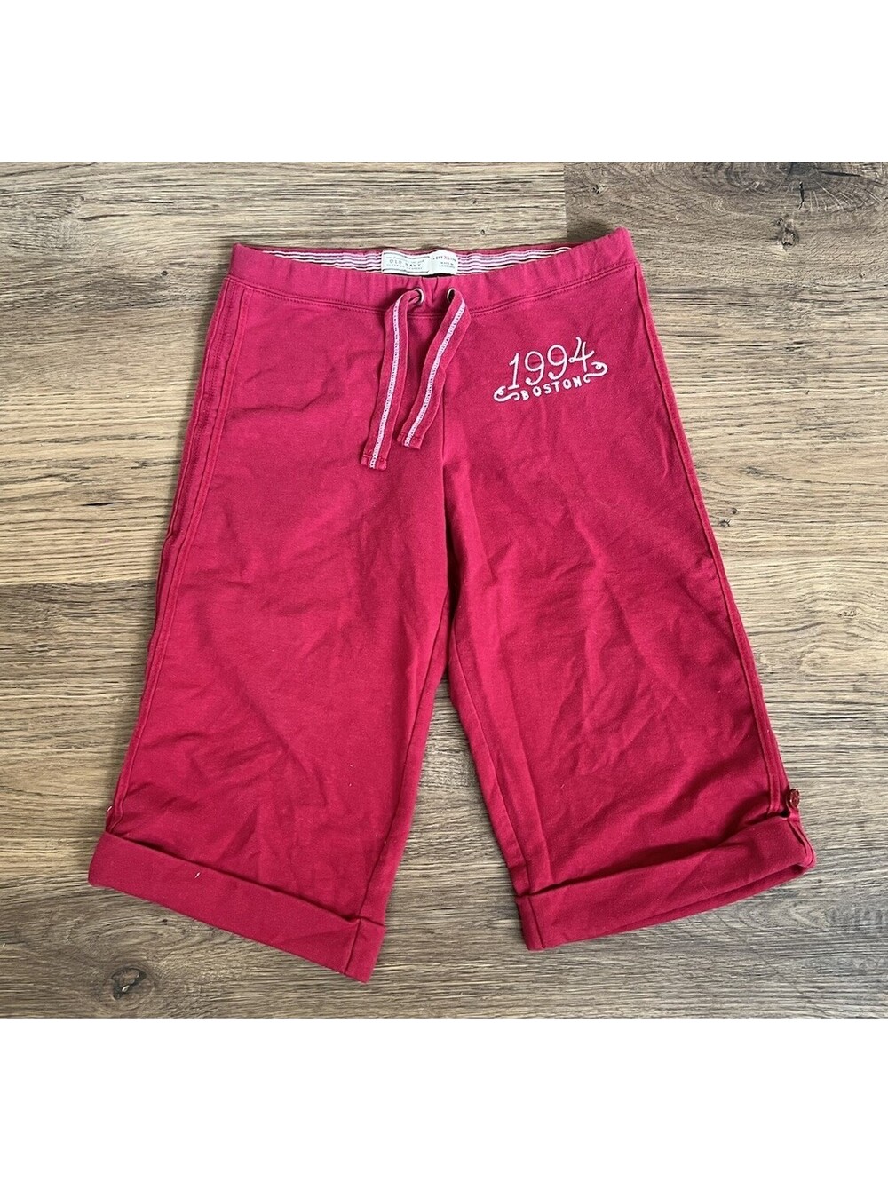 Vintage Old Navy Y2K Low Rise Sweat Shorts Capris Cuffed Red Pink 1994 Boston XL